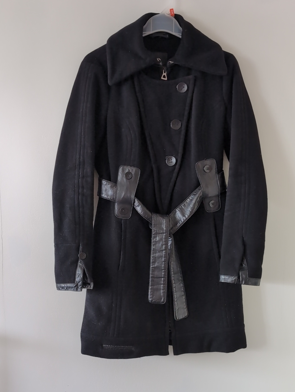 RUDSAK Black Trench Coat with Leather-Trim